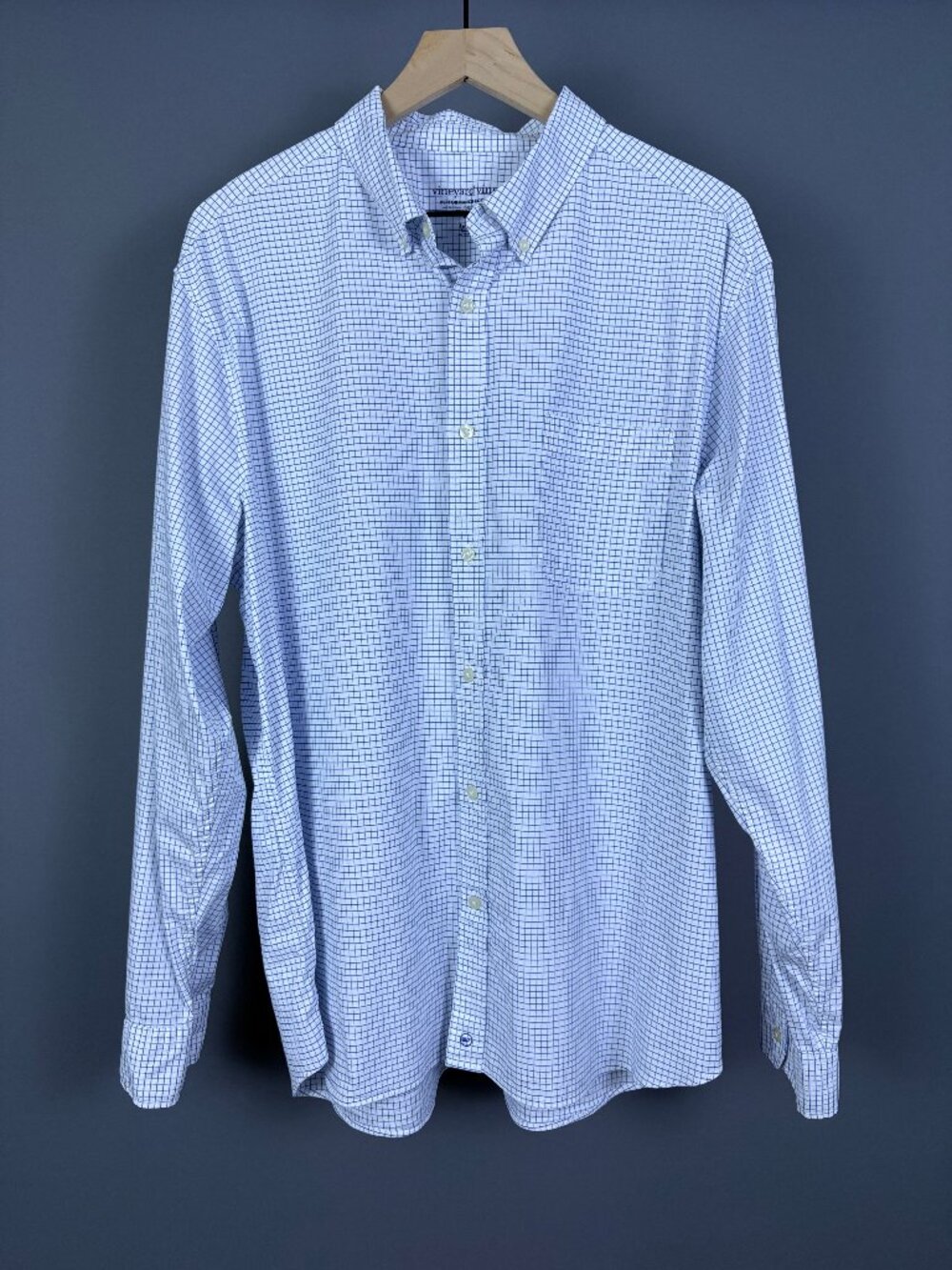 Vineyard Vines Men's XL Performance Cotton Blue Windowpane Check Button Down